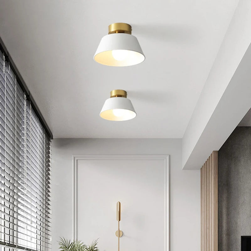 Rétro plafonnier LED décoration intérieure lampe fer rond noir blanc abat-jour pour balcon allée couloir couloir luminaire - vue 5 sur 8