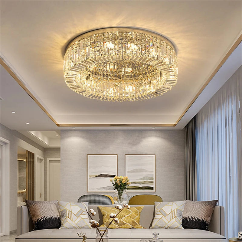 lustre en cristal moderne doré argenté à led pour décoration intérieure - vue 2 sur 16