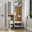 Wardrobe set, wardrobe set with mirror, 5 gold dresses hooks, shoe cabinet, wall wardrobe, top storage compartment, bench seat