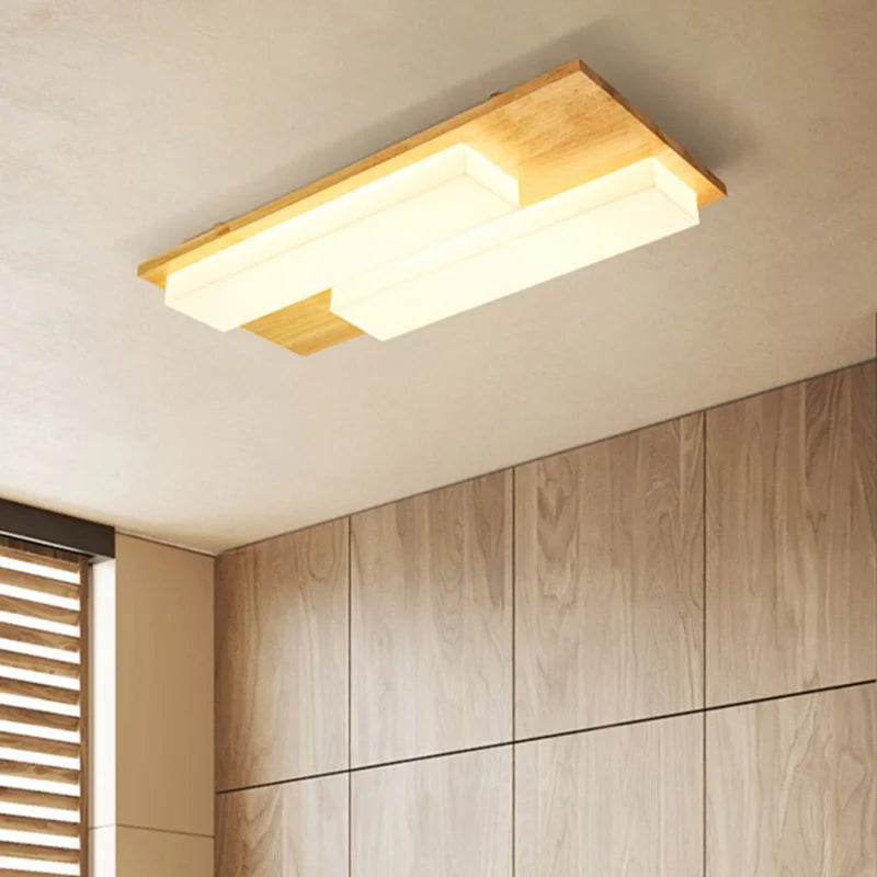 plafonnier led moderne en bois véritable 4/6/9 têtes luminaire intérieur - vue 6 sur 12