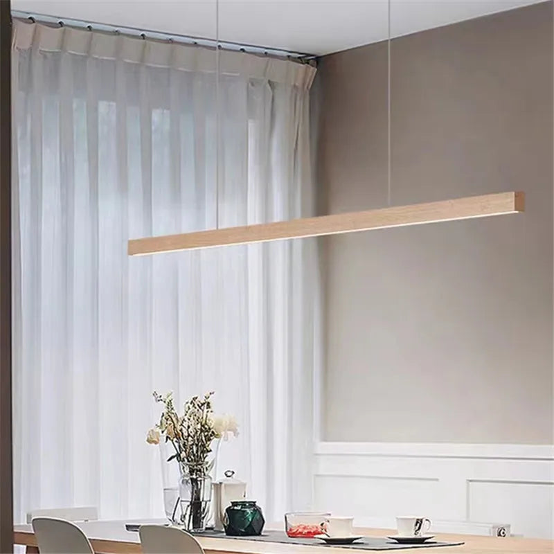 lustre rétro en bois de noyer avec bande longue pour loft - vue 6 sur 16