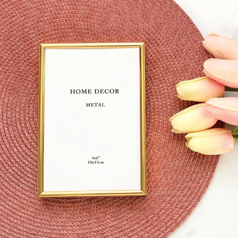 Elegant Minimalist Gold Metal Frame, Wall Mount, Tabletop Picture Frame, Slim Border, Home Decor, 12 Inch, A4