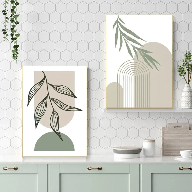 décoration murale abstraite boho avec feuilles géométriques modernes - vue 6 sur 7