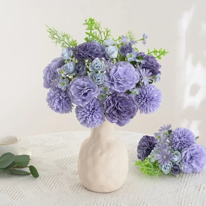 bouquet de roses et œillets en soie décoration florale festive - vue 3 sur 11