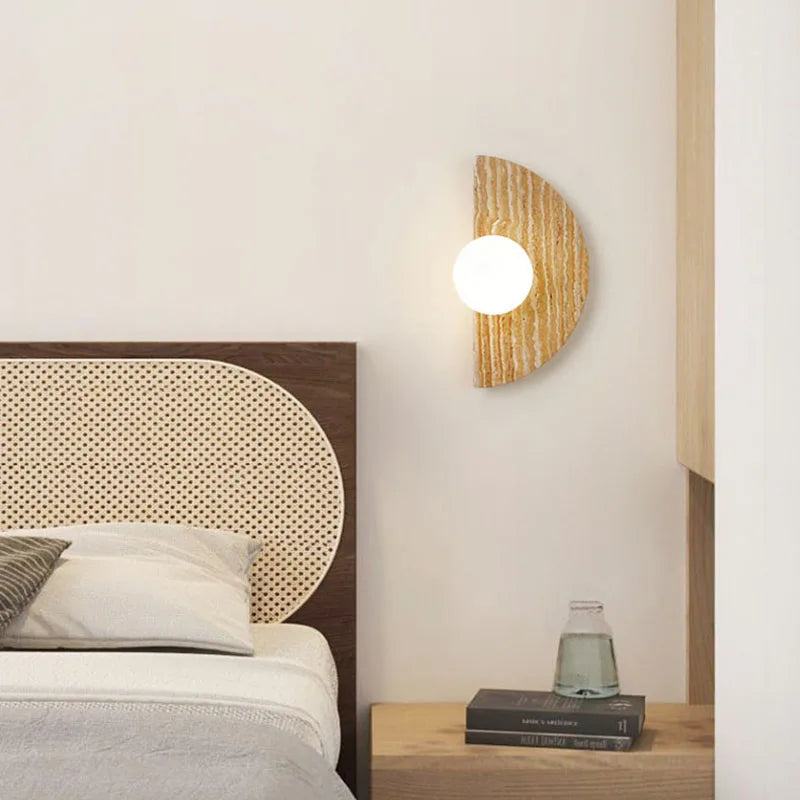 applique murale en pierre naturelle avec demi-cercle en verre blanc