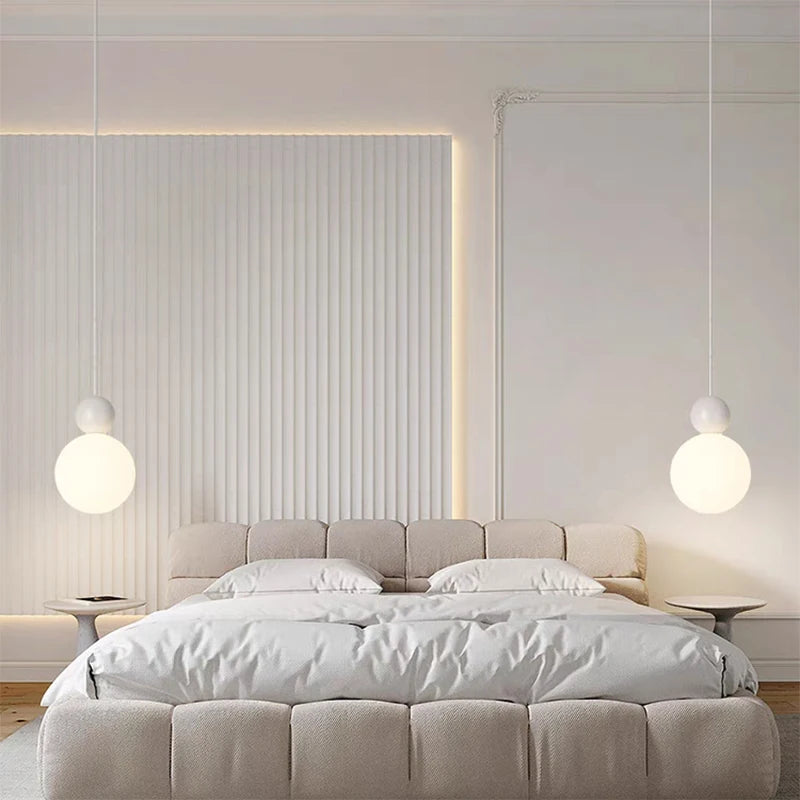 lustre nordique led suspension boule blanche lait luminaire - vue 5 sur 9