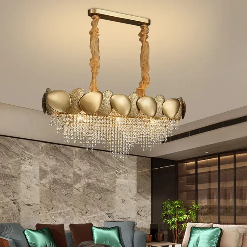 lustre moderne en cristal pampilles et acier inoxydable - vue 5 sur 16
