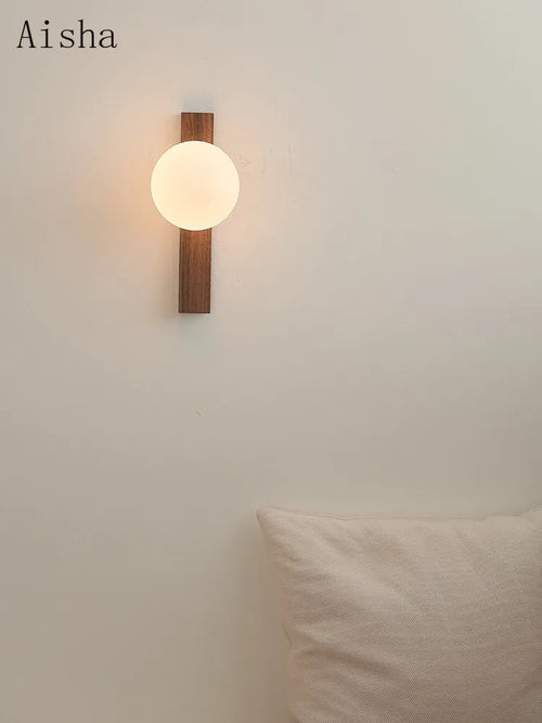 applique murale rétro en noyer avec verre décoratif - vue 3 sur 7