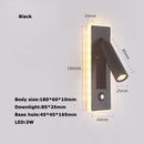 LED Brass Black Wall Lamp Wall Light Wall Sconce Wall Mounted Reading Light with Switch and USB Port, Rotatable For Bedroom