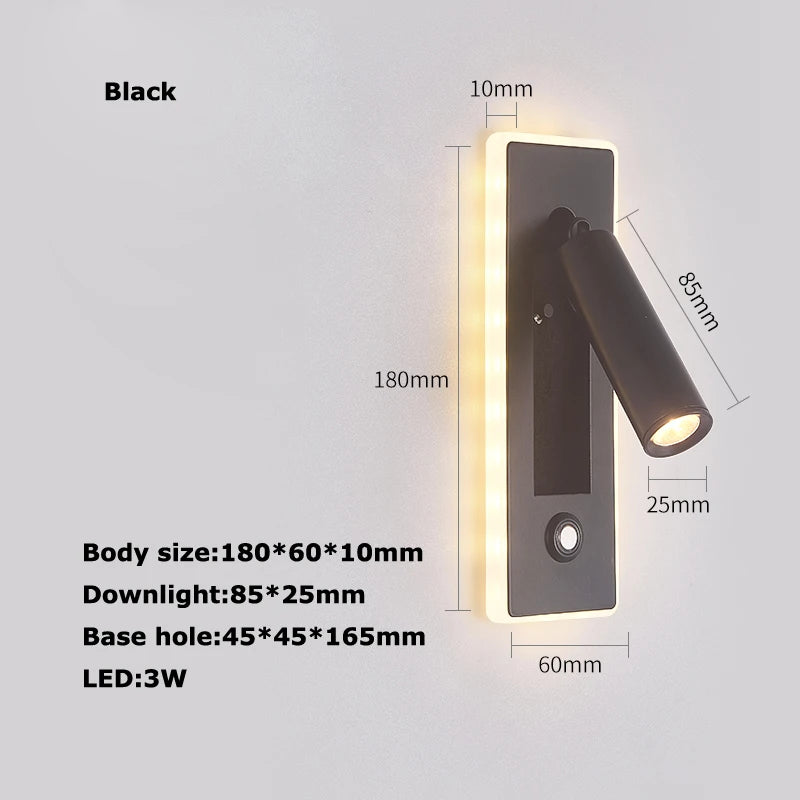 LED Brass Black Wall Lamp Wall Light Wall Sconce Wall Mounted Reading Light with Switch and USB Port, Rotatable For Bedroom - vue 22 sur 23
