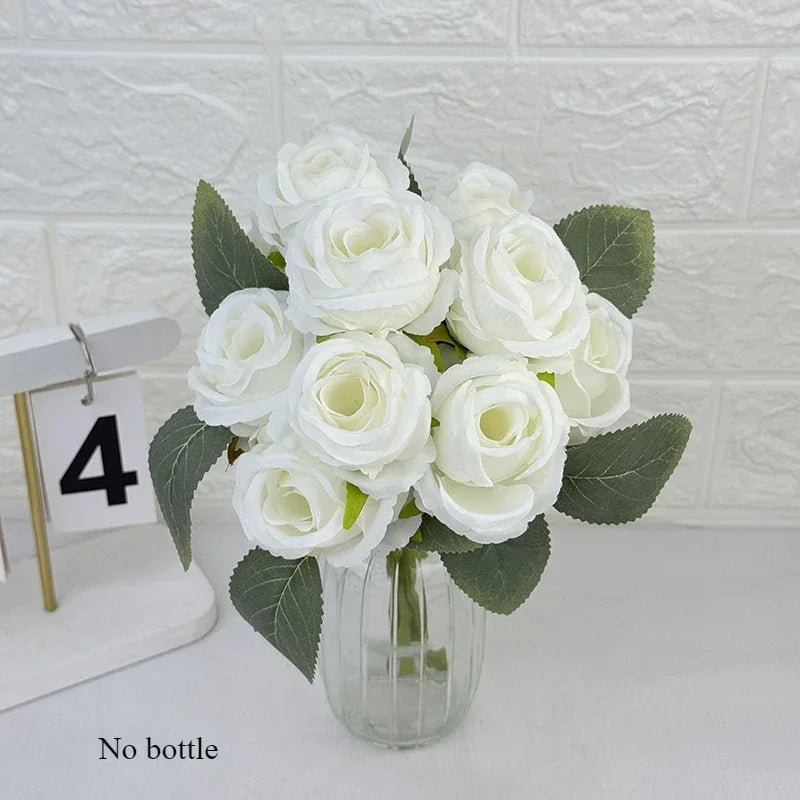 bouquet de 10 roses artificielles en soie décoratives pour événements - vue 13 sur 14