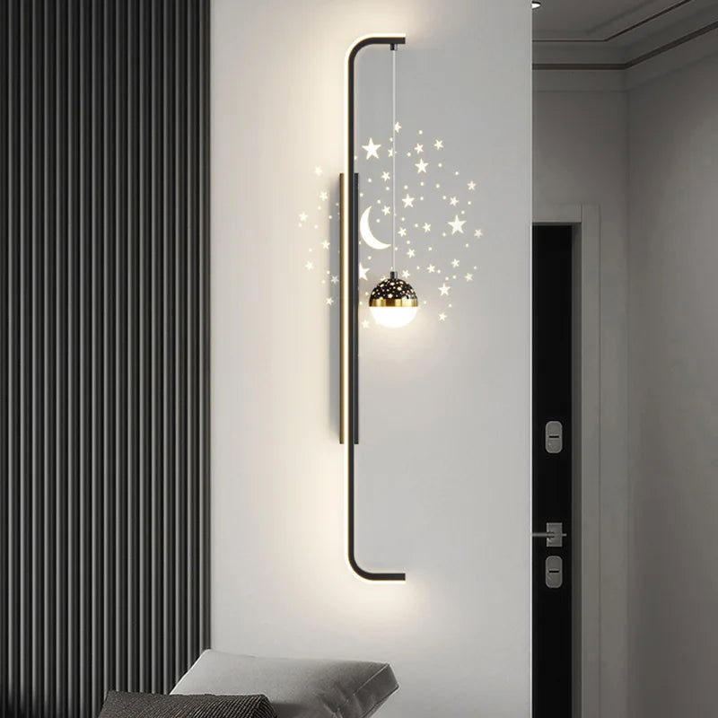 Modern Long Wall Lamps Living Room Wall Light TV Background Decorative Night Lights Black White Gold Star Projection AC 220V - vue 5 sur 17