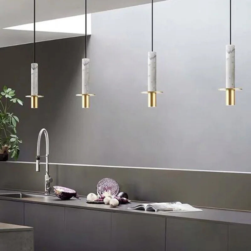 Marbre LED lustre lampe moderne abat-jour en métal suspension pour chambre chevet salon maison intérieur décor plafonnier - vue 5 sur 11