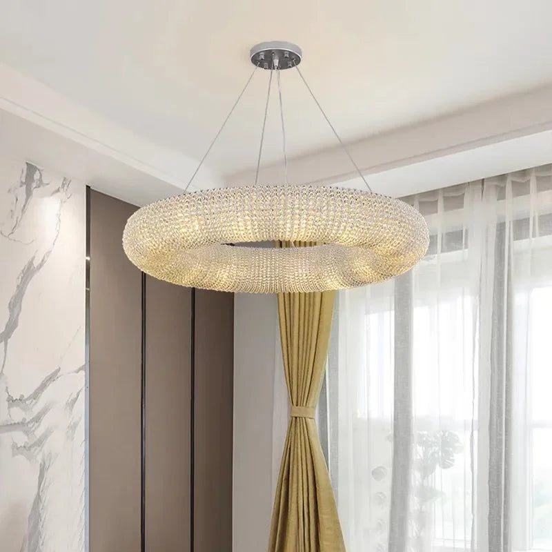 Modern Luxury Crystal Loft Chandelier Living Room Lustre Pendant Lamp Suspension Home Interior Decor Hanging Light Fixtures - vue 2 sur 10