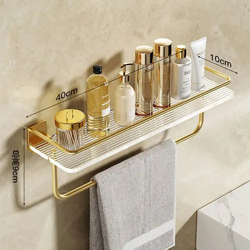 DOOKOLE Bathroom Floating Shelves Gold, Wall Mounted Storage Shelves with Towel Bar for Bathroom, Kitchen, Bedroom