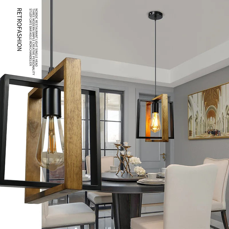 lustre vintage en bois pour cuisine et restaurant - vue 6 sur 6