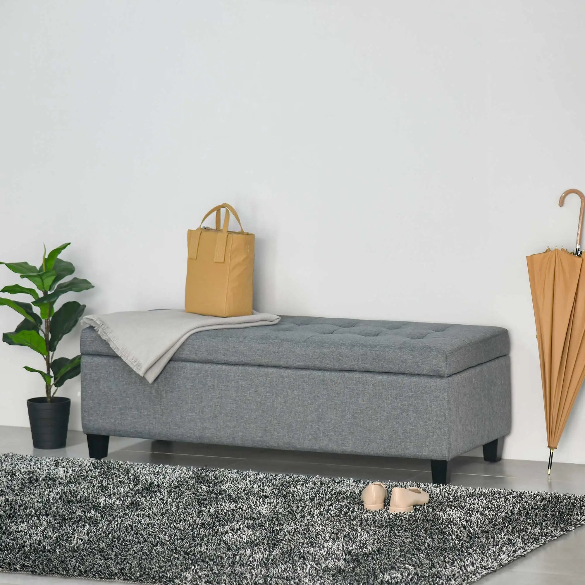 banc de rangement tapissé en lin housse rabattable pratique et élégant - vue 4 sur 6