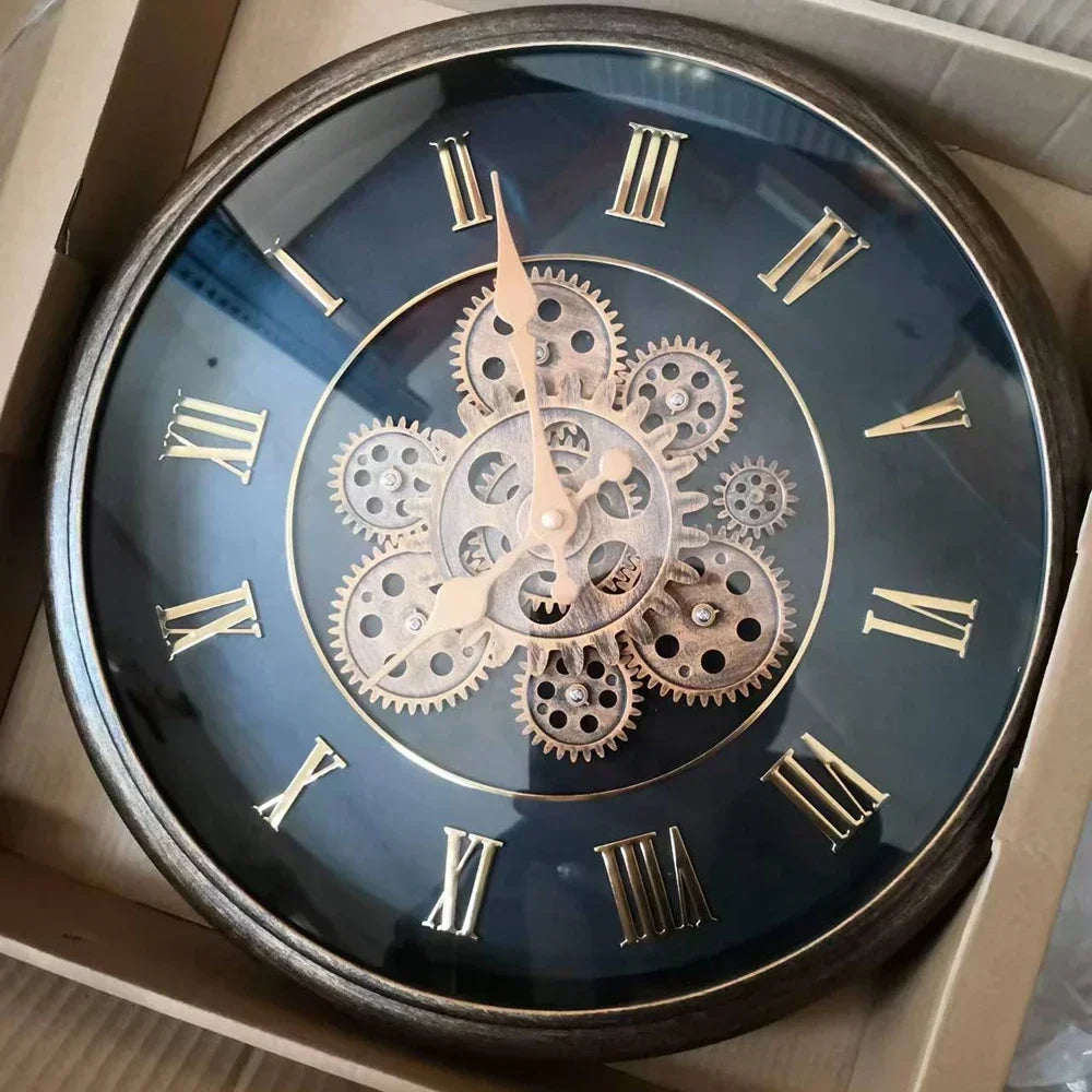 horloge murale industrielle avec engrenage rotatif silencieux - vue 2 sur 9