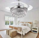 Kronleuchter-Deckenventilator chrom mit Kristall und wechselndem LED-Licht
