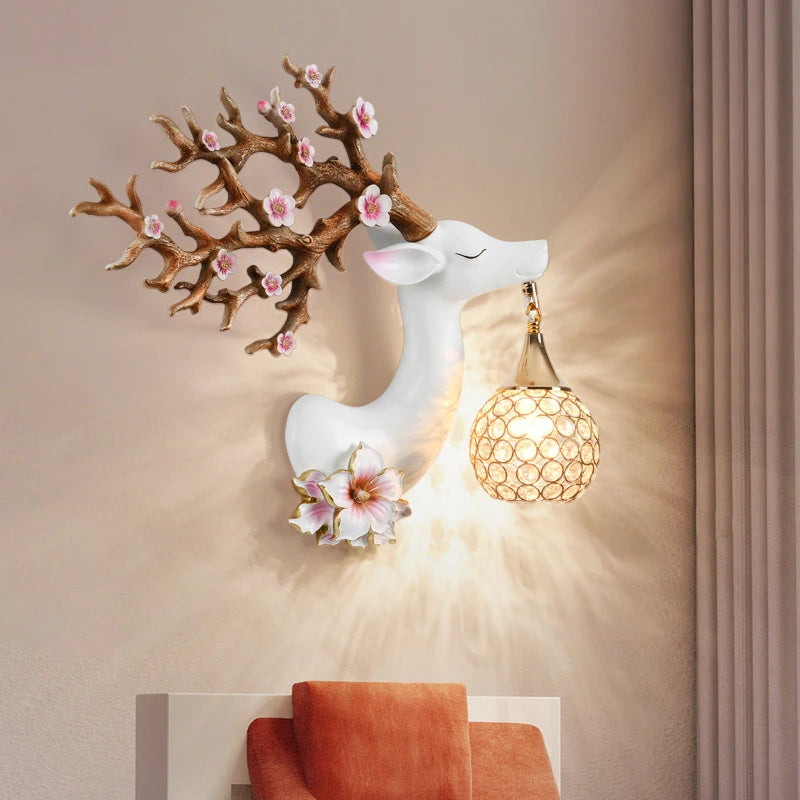 appliques murales modernes en résine style chinois cerf fortune