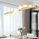 Lustre suspendu en bois massif avec boules de verre blanc lait