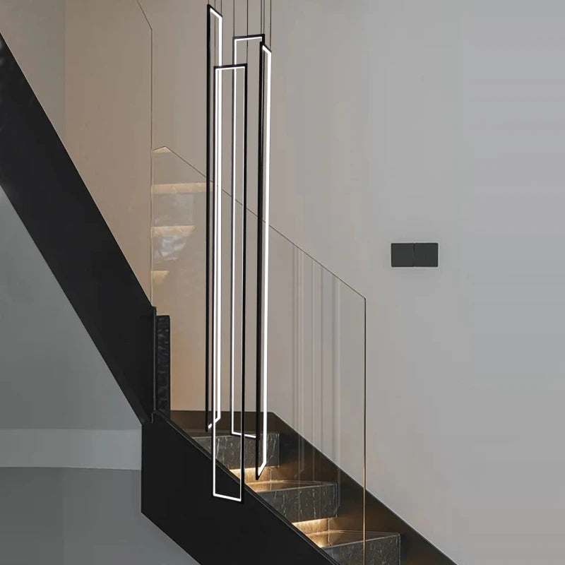 Modern Design Rectangular Black Led Pendant Lamp, Nordic Interior Decorative Lighting, Ideal For Dining Room, Hall Or Staircase - vue 6 sur 17
