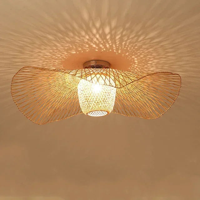 lustre en bambou tissé style japonais pour décoration moderne