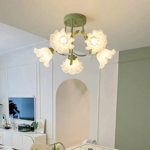 Romantische nordische Deckenleuchte mit floralem Design für elegantes Ambiente - vue 4 sur 24