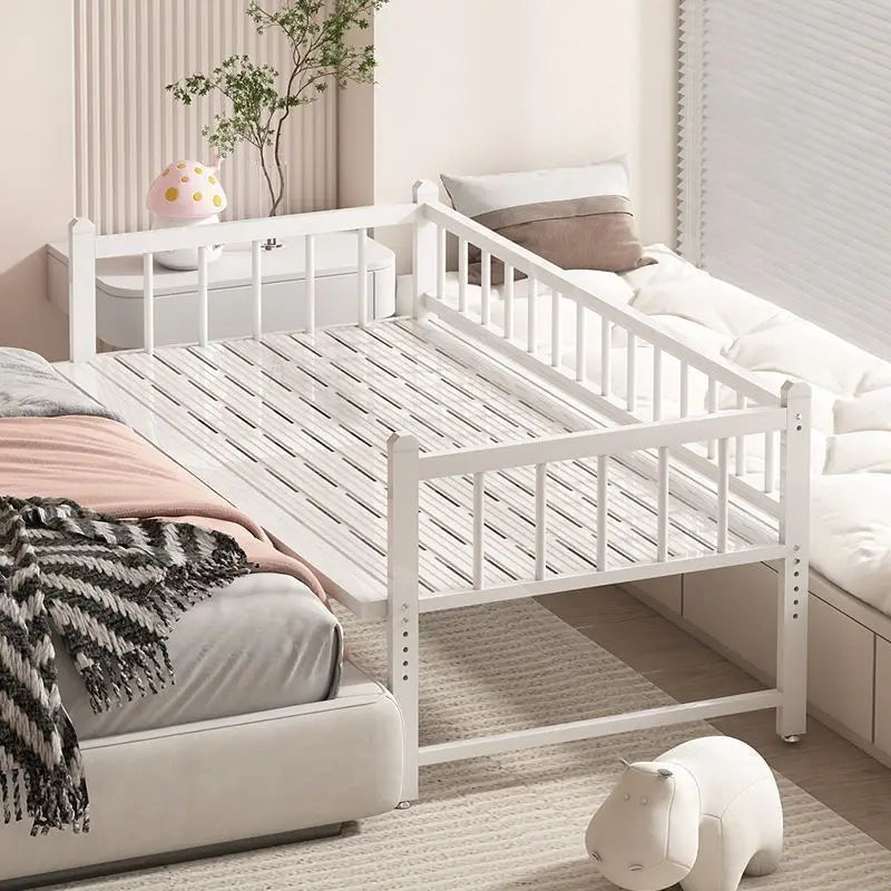 Iron art children's splicing bed with seamless connection, adjustable height, no guardrail, baby fall prevention, widened single - vue 6 sur 9