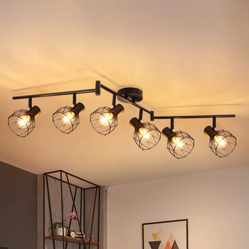 Plafonnier LED 6 voies rotatif - Lumières noires/blanches - Luminaires de plafond - Cage métallique pour plafond E14 - Spot de plafond