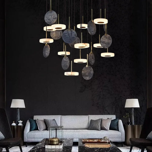 LED-Kronleuchter Art déco aus Holz und Marmor mit elegantem, modernem Design - vue 9 sur 11