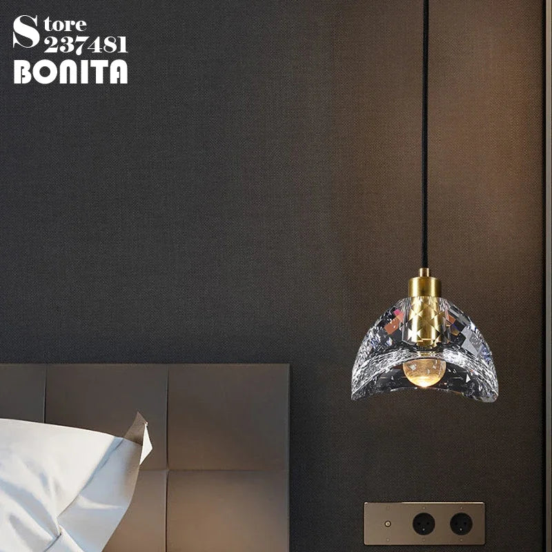 suspension en cristal k9 design brillant en laiton forme diamant - vue 5 sur 8