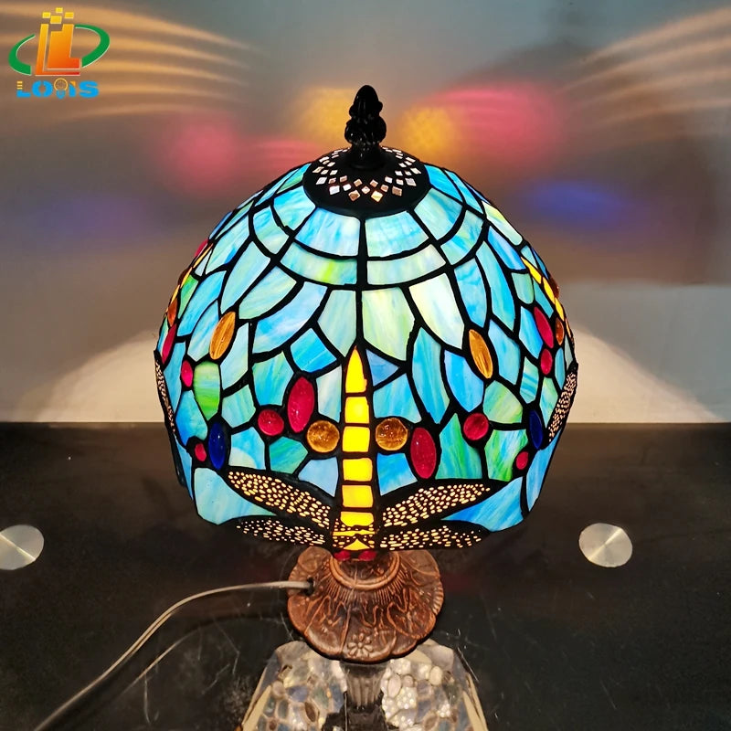 lampe de chevet libellule en alliage émaillé antique décoration méditerranéenne - vue 5 sur 8