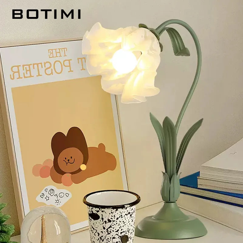 BOTIMI Retro Tischlampe Glas Blumen Dekor für Zuhause - vue 5 sur 8