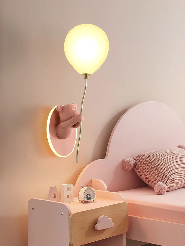 Creative and personalized cartoon children's room, bedroom, bedside wall lamp, artistic bear atmosphere wall light fixture - vue 2 sur 13