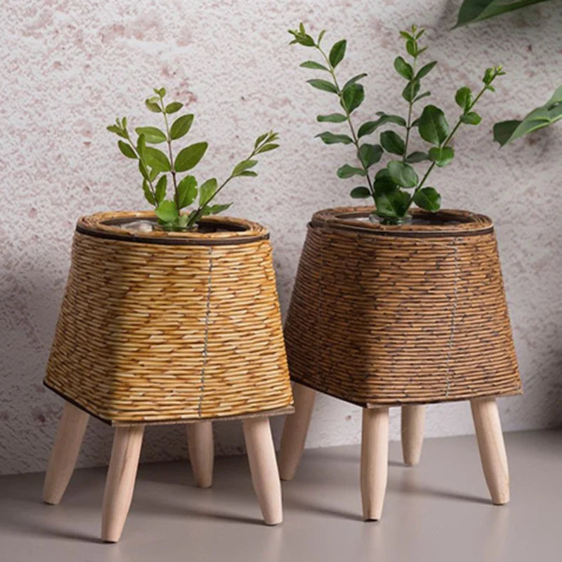 pot de fleurs en rotin tissé pour décoration et rangement - vue 4 sur 12