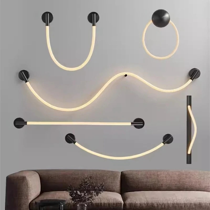 applique murale led minimaliste en silicone et fibre tissée - vue 3 sur 13