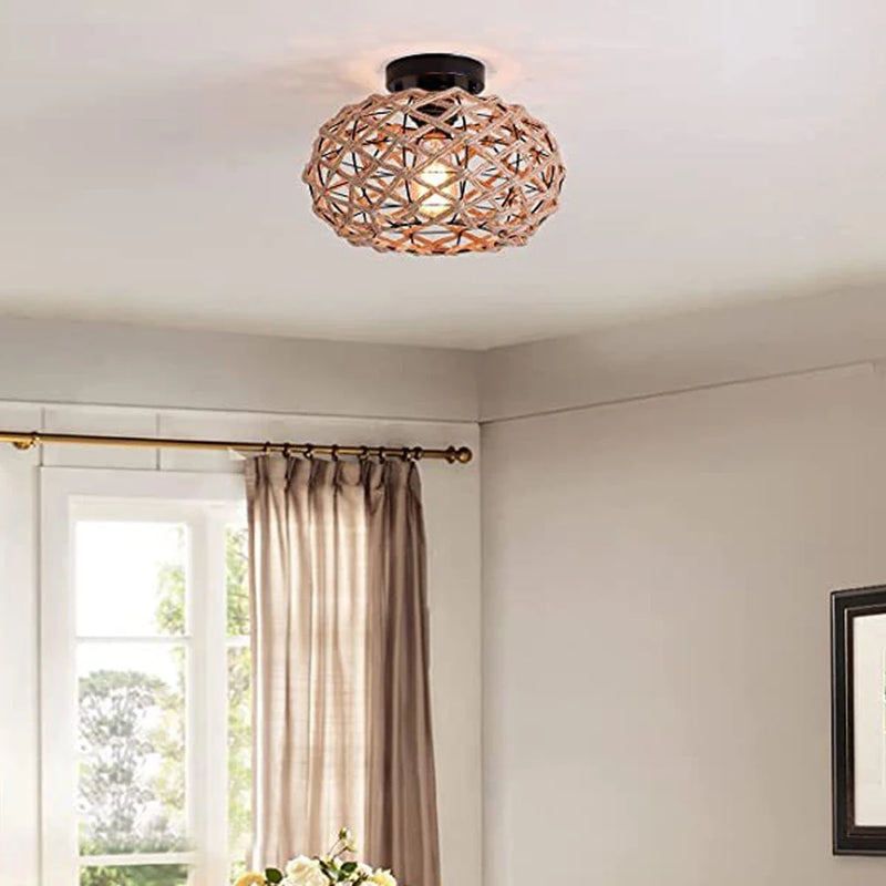 lustre de plafond en corde de chanvre fait main style industriel rétro