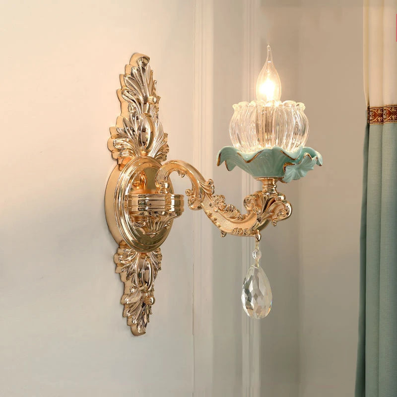 lustre de luxe moderne style européen rétro en cristal et céramique - vue 5 sur 13