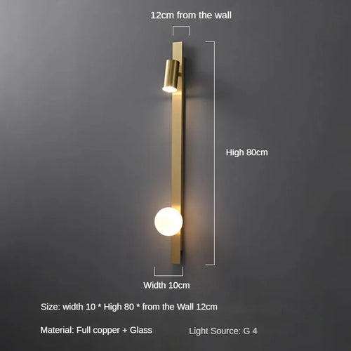 applique murale en cuivre avec bande led minimaliste luxe