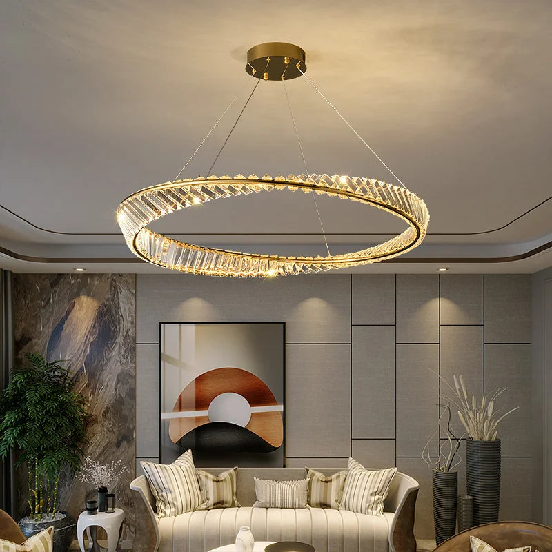 Moderne LED-Pendelleuchte aus Aluminium und Kristall - vue 3 sur 14