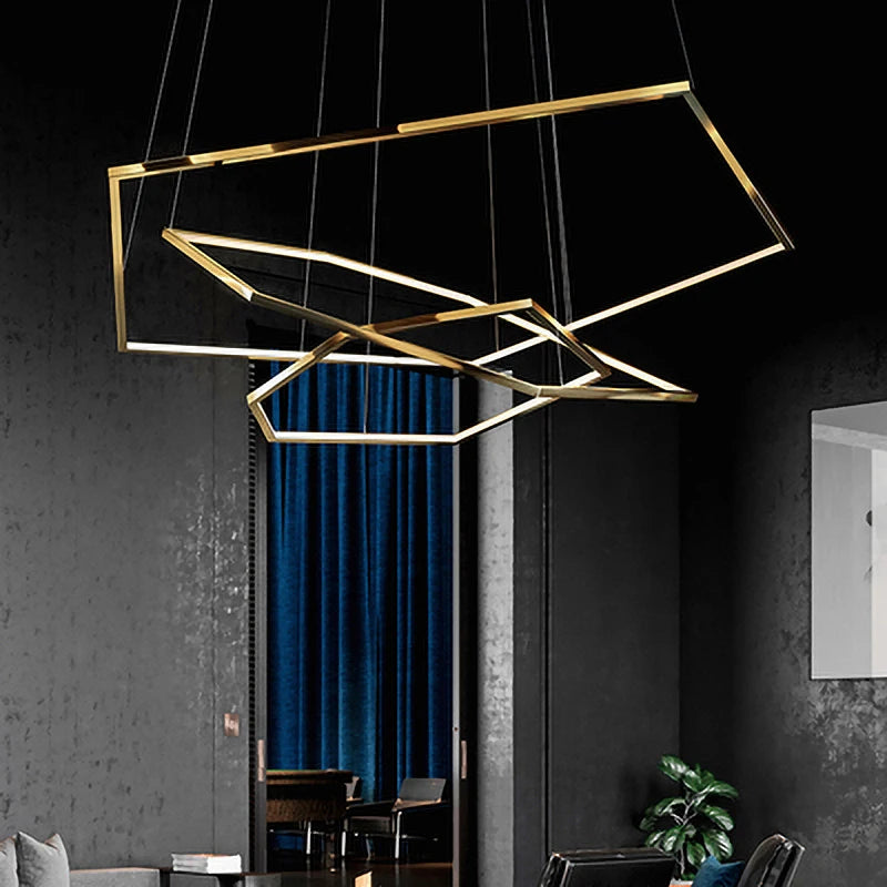 Luxuriöser geometrischer Kronleuchter in Gold mit LED - vue 4 sur 14