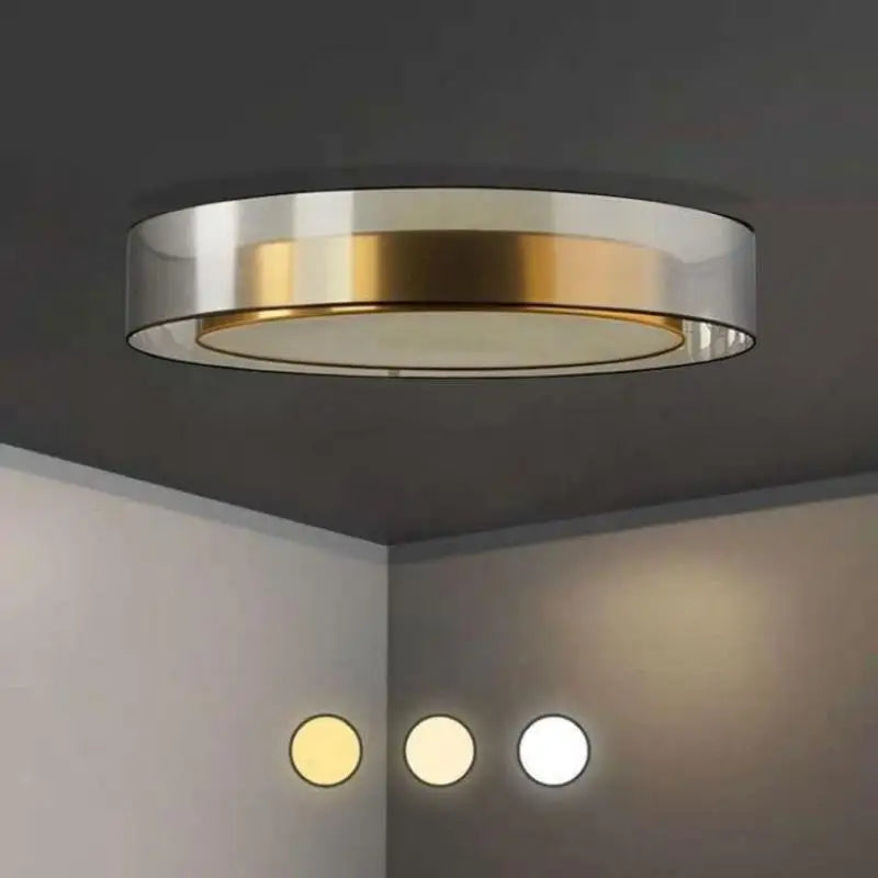 plafonnier vintage en pvc avec éclairage en cuivre et bande led - vue 2 sur 8