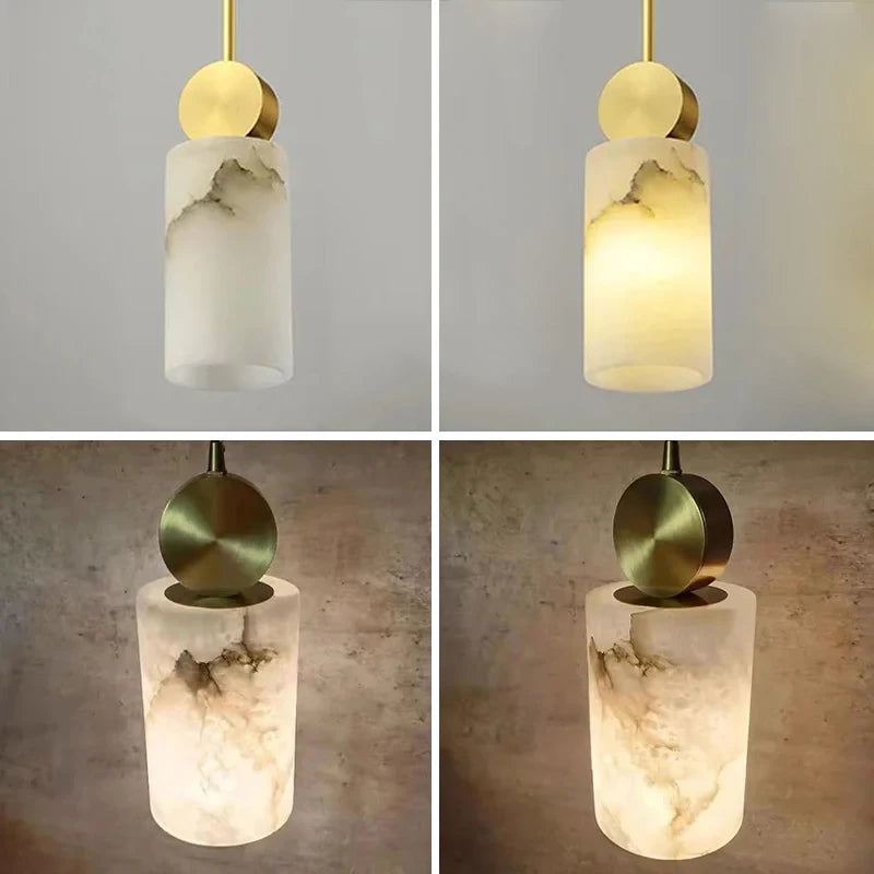 Nordische Pendelleuchte aus Marmor und Kupfer mit LED-Beleuchtung - vue 4 sur 10