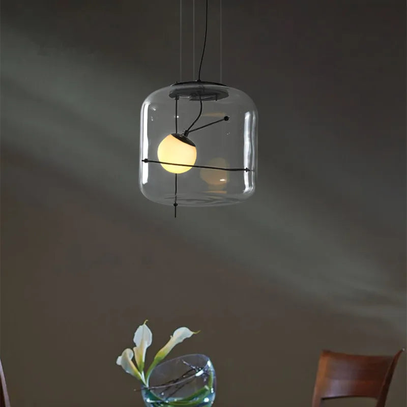 Suspension en verre tête unique boule design fumé - vue 7 sur 9