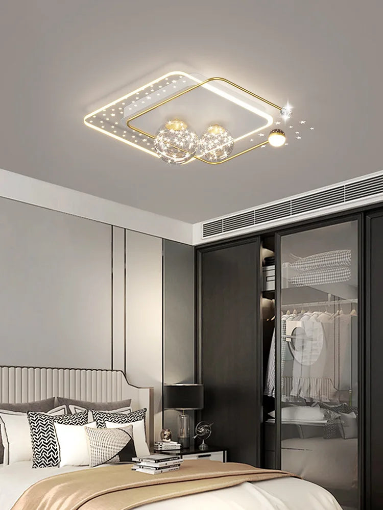 Plafond moderne à LEDs lampe nordique Simple créatif acrylique or/noir tout ciel étoile lustre Applicable chambre salon lampes - vue 6 sur 15