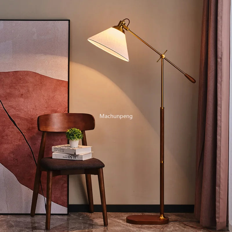 lampadaire bois massif abat-jour pied moderne - vue 4 sur 7