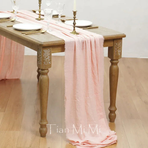 Chemin de table coton gaze vintage beige mariage