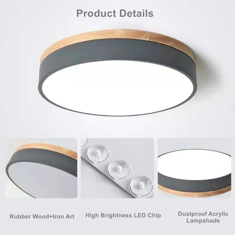 plafonnier led rond en bois nordique avec lumières réglables - vue 5 sur 27