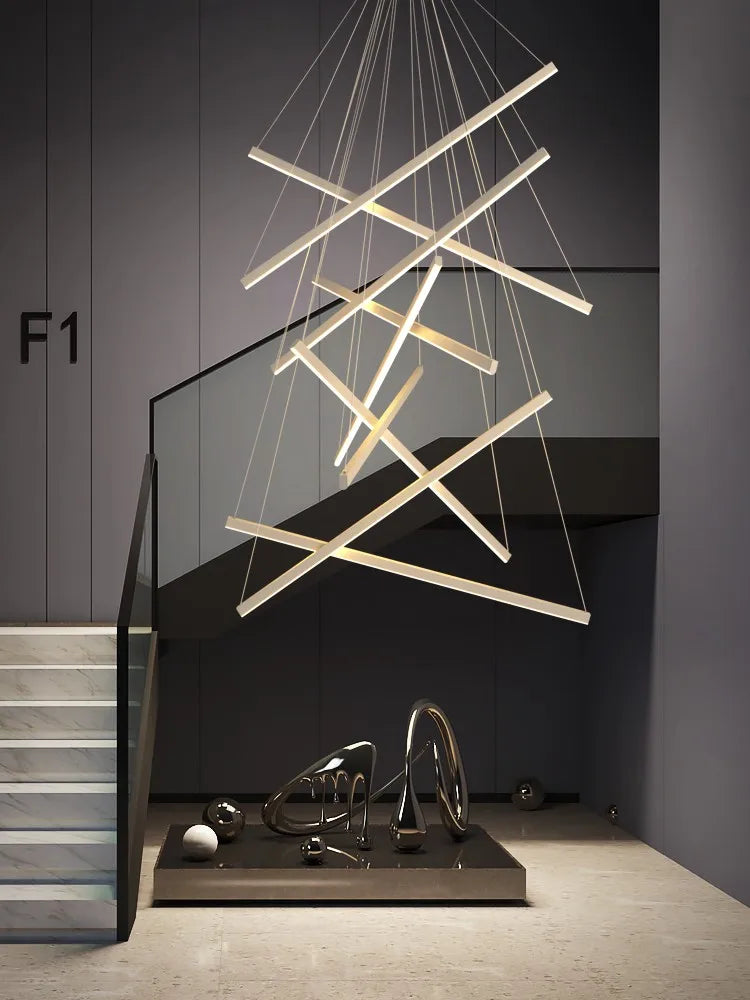 lustre moderne minimaliste duplex led longue suspension